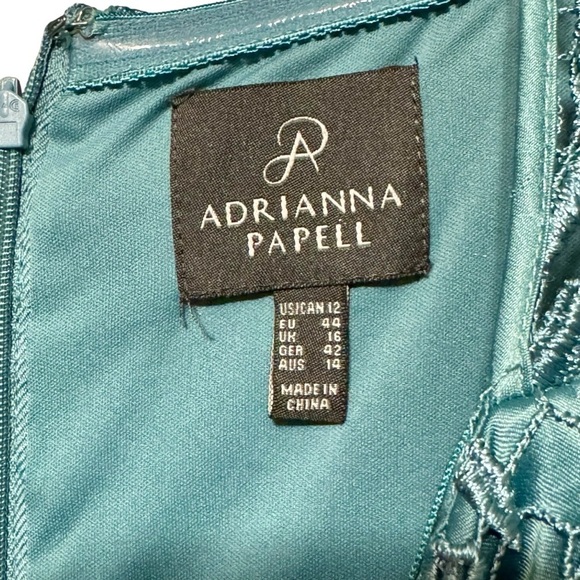 ADRIANNA PAPELL Lace Square Neck Formal Cocktail Blue Dress Size 12 - Picture 10 of 12